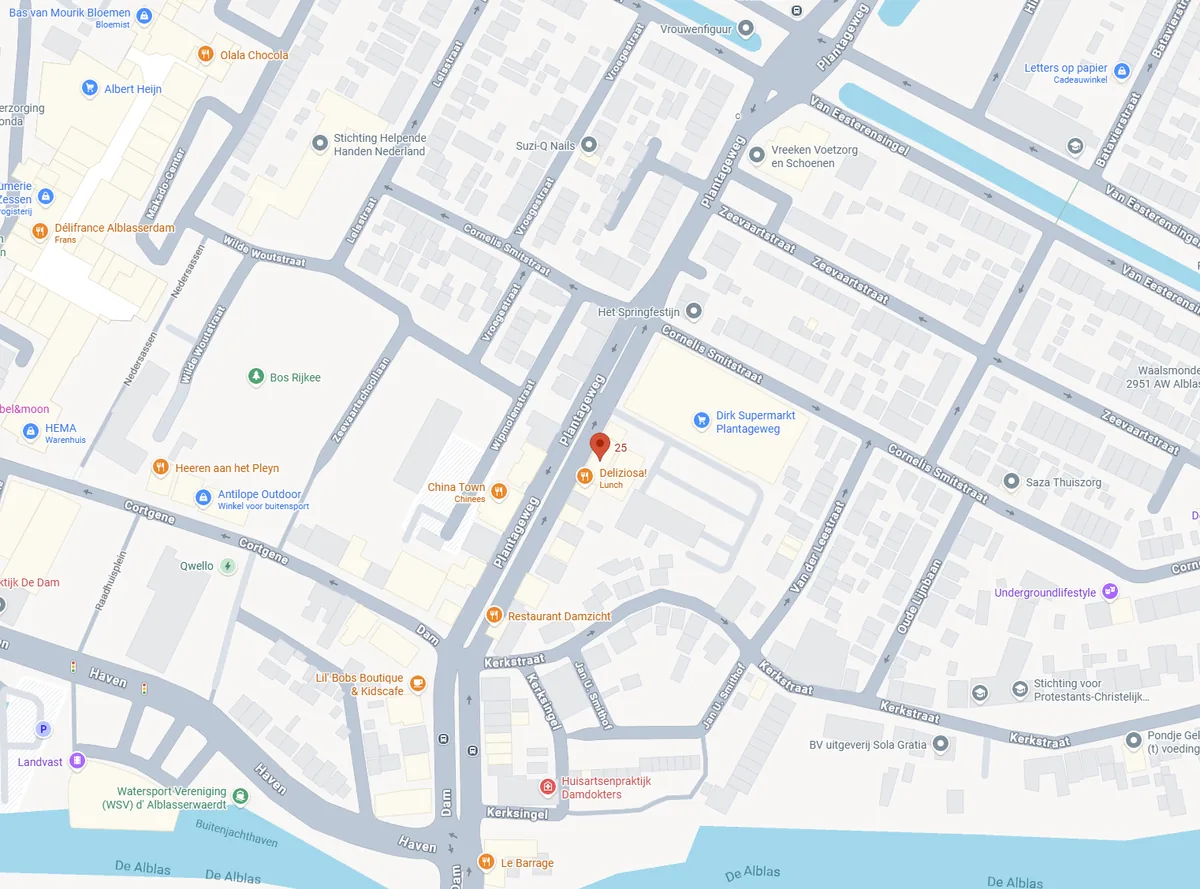 Kaart van de omgeving van Onbeperkt Zonnen, Plantageweg 25 Alblasserdam